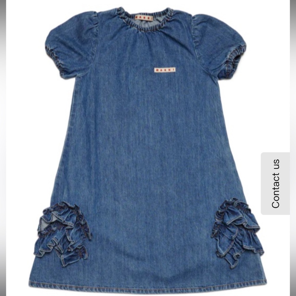 Marni Blue Denim Kids Dress with Ruffle Accents